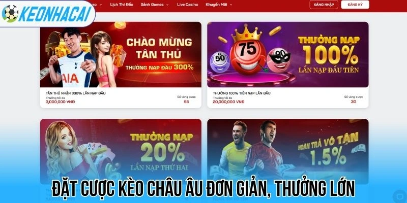 Đặt cược kèo châu Âu đơn giản, thưởng lớn