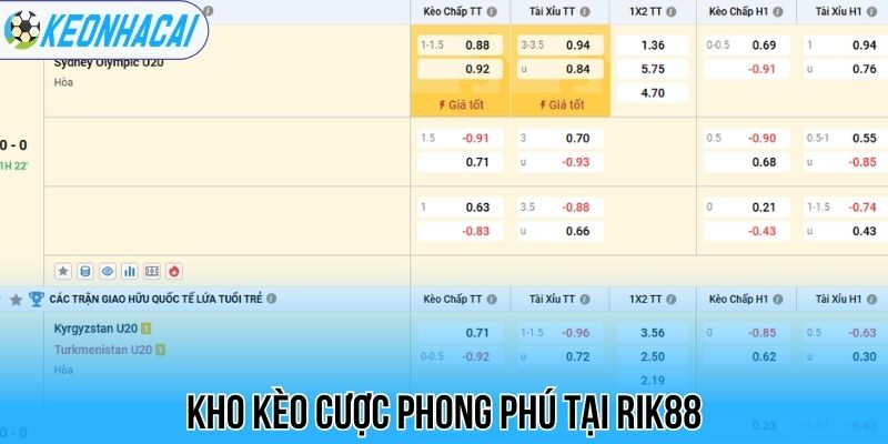 Kho kèo cược phong phú tại Rik88
