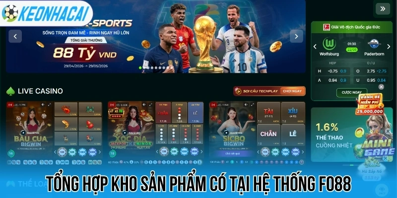 Tổng hợp kho sản phẩm có tại hệ thống Fo88