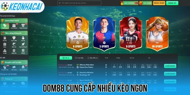 Dom88 cung cấp nhiều kèo ngon
