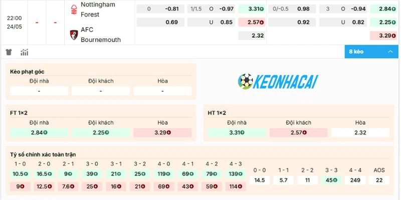 Soi kèo trận đấu giữa Nottingham vs Bournemouth 